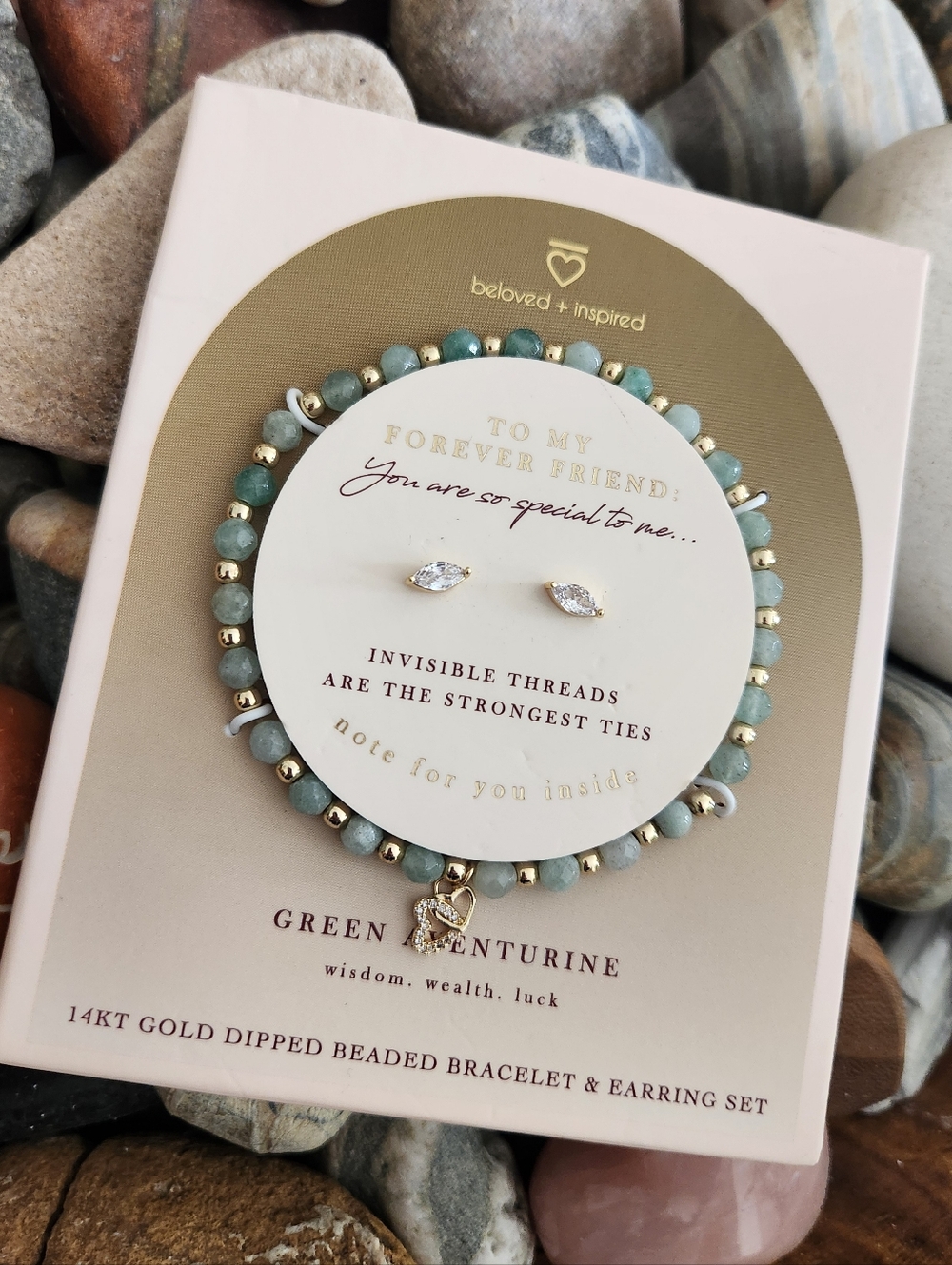 BELOVED + INSPIRED GREEN AVENTURINE 14KT GOLD DIPPED FOREVER FRIEND BRACELET SET - Picture 5 of 5